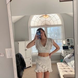 White and black polka dot crop top